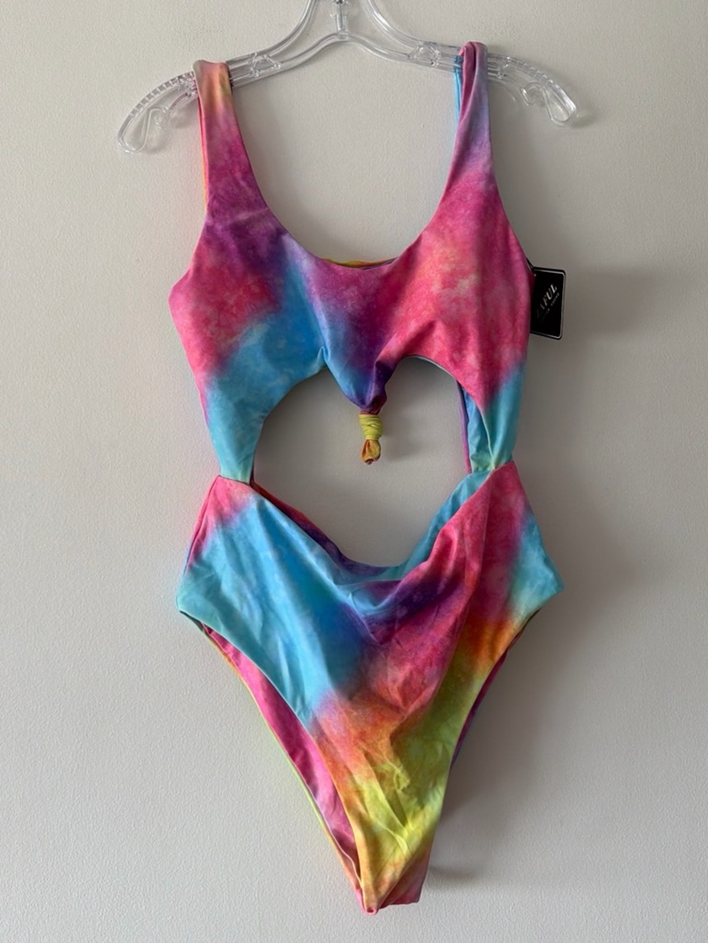 Zaful Rainbow Tie Dye Festival Cutout One Piece Monokini Swimsuit Size L NWT